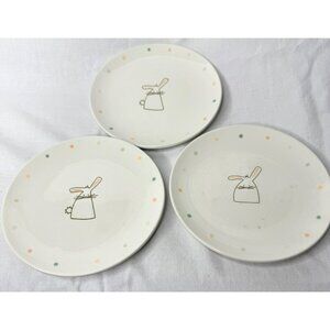 3 Tag Easter Ceramic Plates With Bunny Design & Polka Dot Accents 6.5"